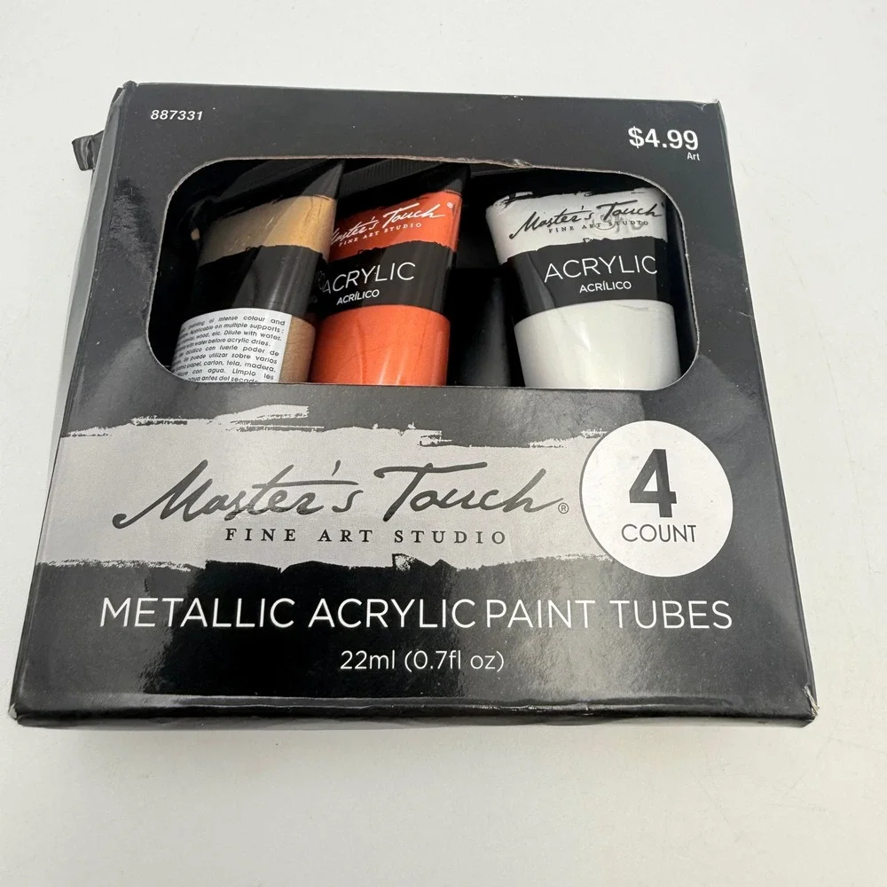 Masters Touch Metallic Acrylic Paint Tubes 22ml White Gold Copper 3 Count 887331